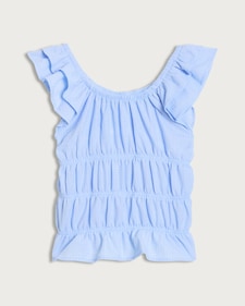 F&F Girls Crinkle Textured Frill Sleeved Top in Blue