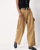 image 1 of F&F Pure Cotton Pleated Belted Chino Trousers in Camel
