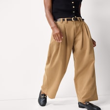 F&F Pure Cotton Pleated Belted Chino Trousers in Camel