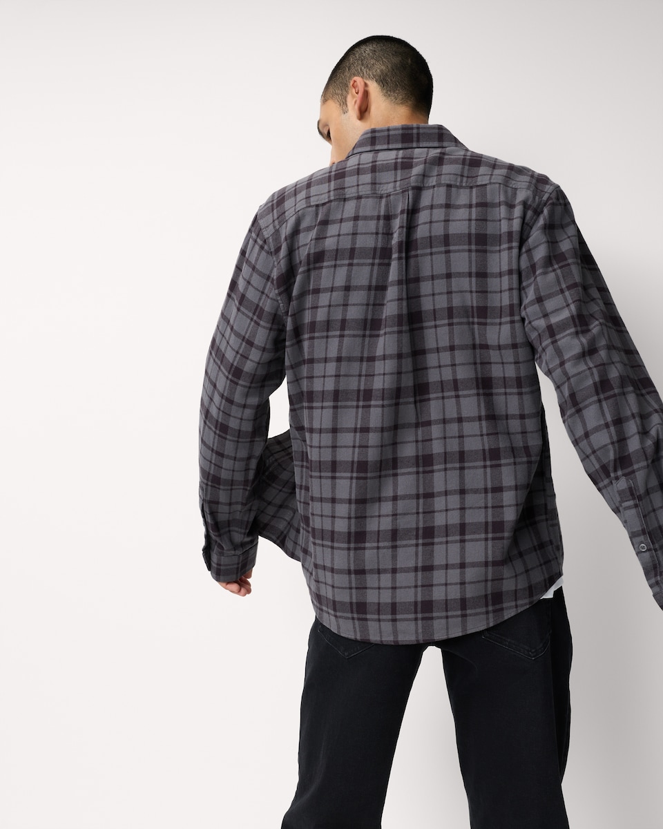 image 1 of F&F Pure Cotton Brushed Checked Shirt in Multi Black