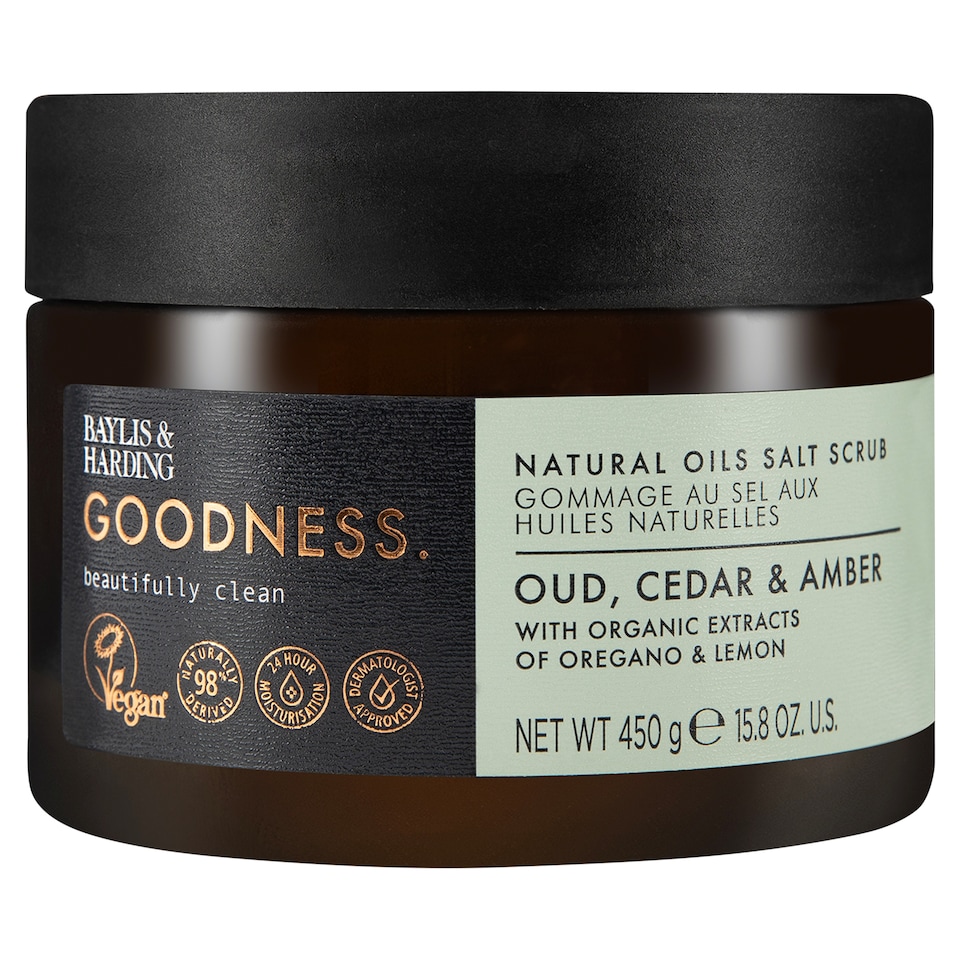 image 1 of Baylis & Harding Goodness Oud Cedar & Amber Salt Scrub 450g