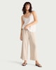 image 1 of F&F Linen Rich Wide Leg Cropped Drawstring Trousers in Beige