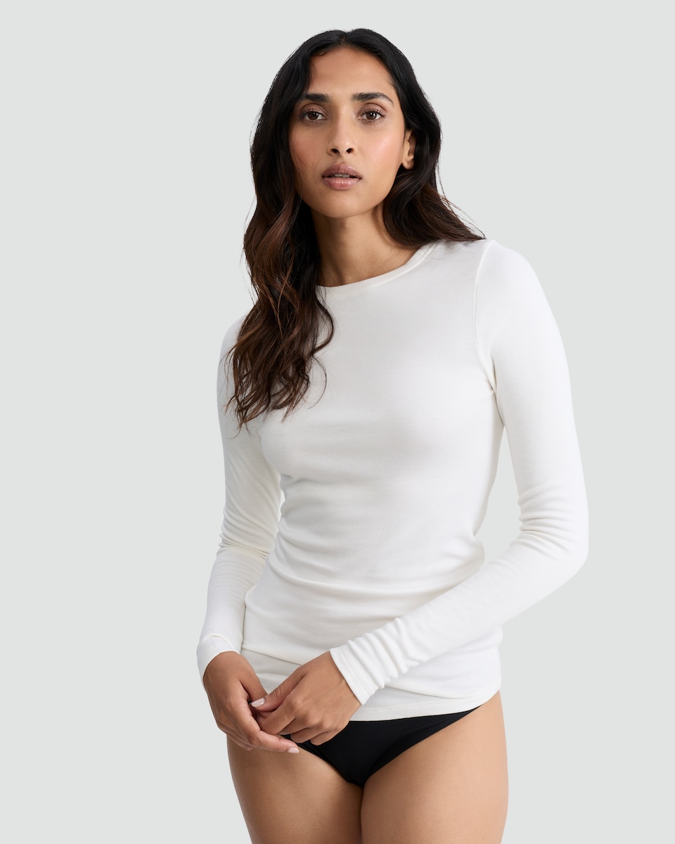 image 1 of F&F Medium Warmth Long Sleeved Thermal Top in Cream