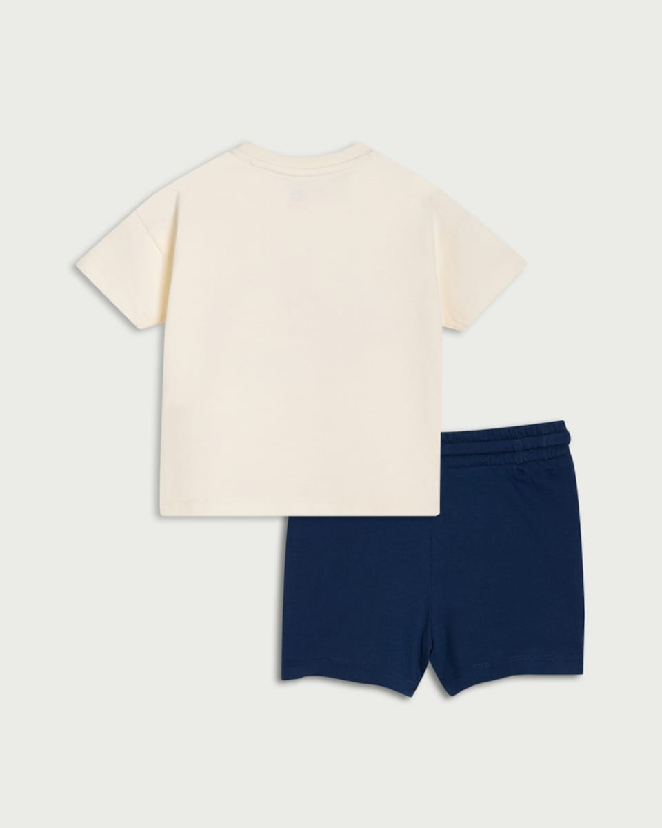 image 1 of F&F Baby Pure Cotton Happy Holidays T-shirt and Shorts Set in Multi