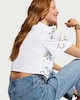 image 3 of F&F Pure Cotton Floral Embroidered Tie Front Cropped Blouse in Multi White
