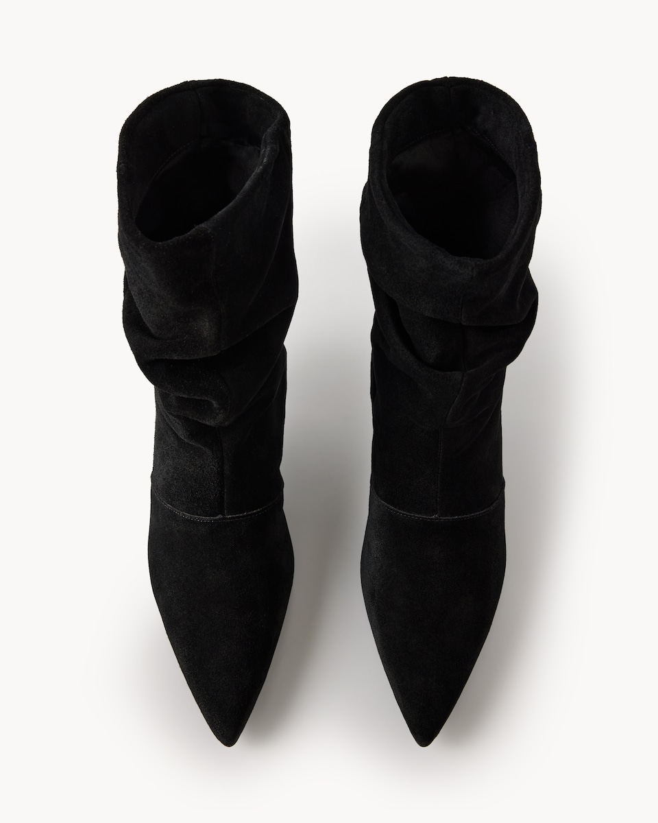 image 1 of SACHA Suede Kitten Heel Slouchy Boots in Black