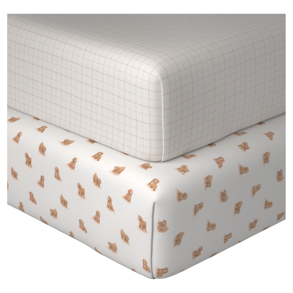 F&F Home Baby Curtis Fitted Sheets Cot Bed 2PK