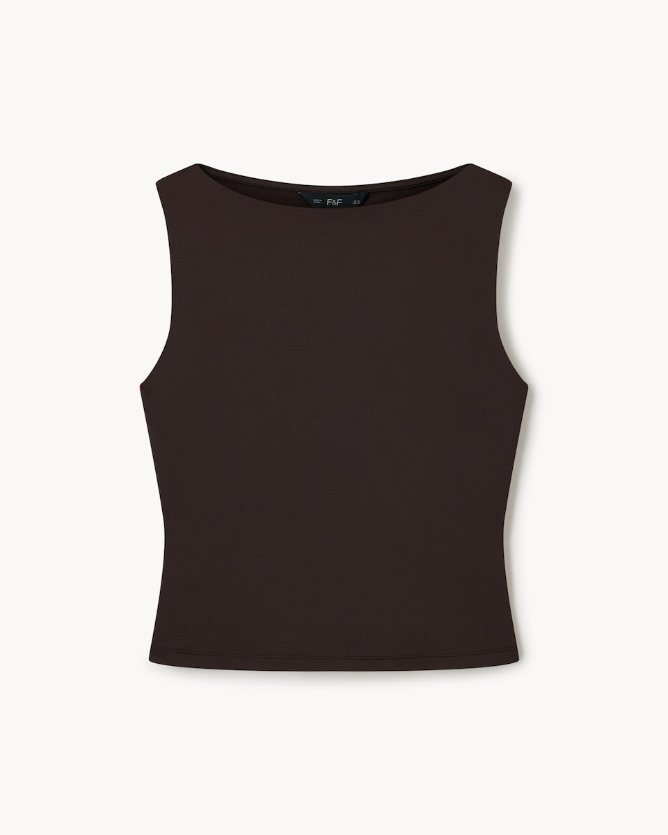 image 1 of F&F Slinky Slash Neck Vest in Chocolate