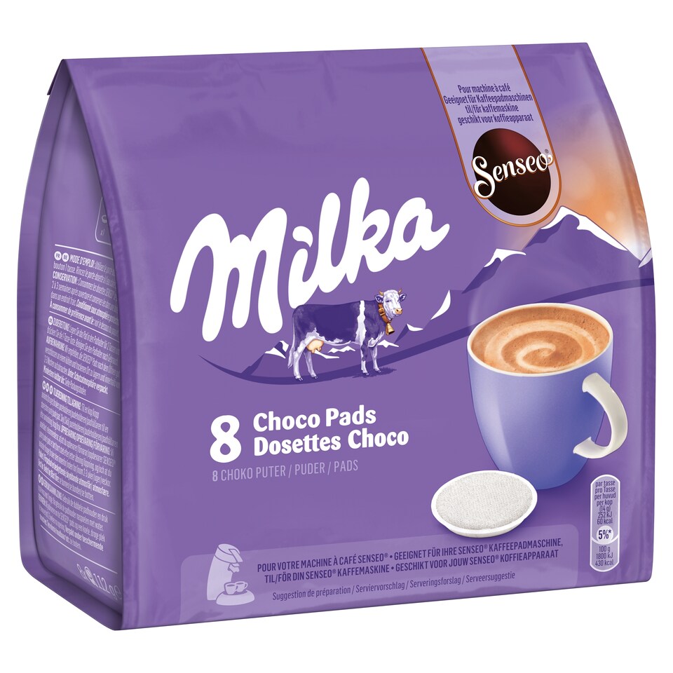 Senseo Milka instant kakaós italpor cukrokkal és édesítőszerekkel párnás kiszerelésben 8 db 112 g 1. kép