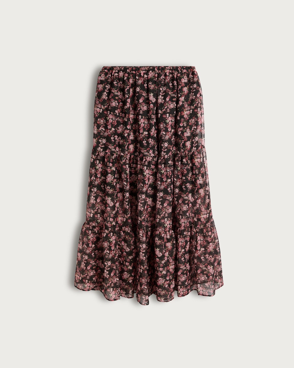 image 1 of F&F Floral Tiered Co-ord Midi Skirt in Multi Black