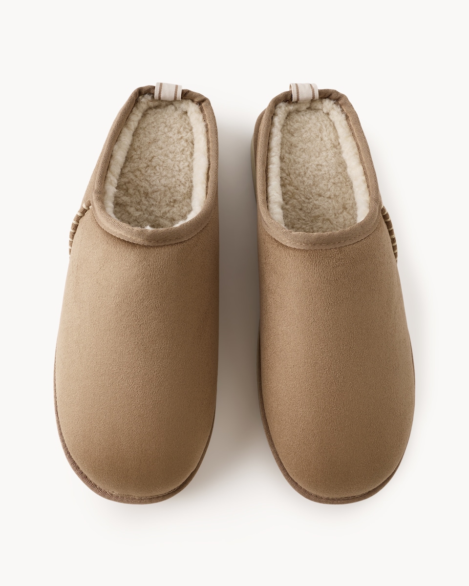 image 1 of F&F Faux Suede Mule Slippers in Tan