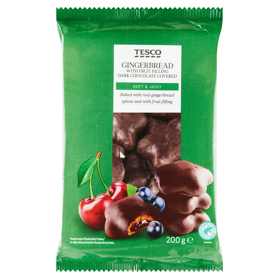 Tesco Gingerbread with Fruit Filling Dark Chocolate Covered 200g