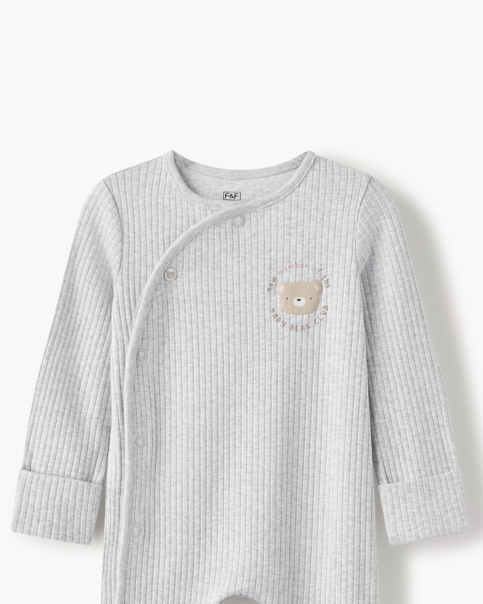 image 1 of F&F Baby 2-Pack Cotton Rich Bear Club Sleepsuits in White