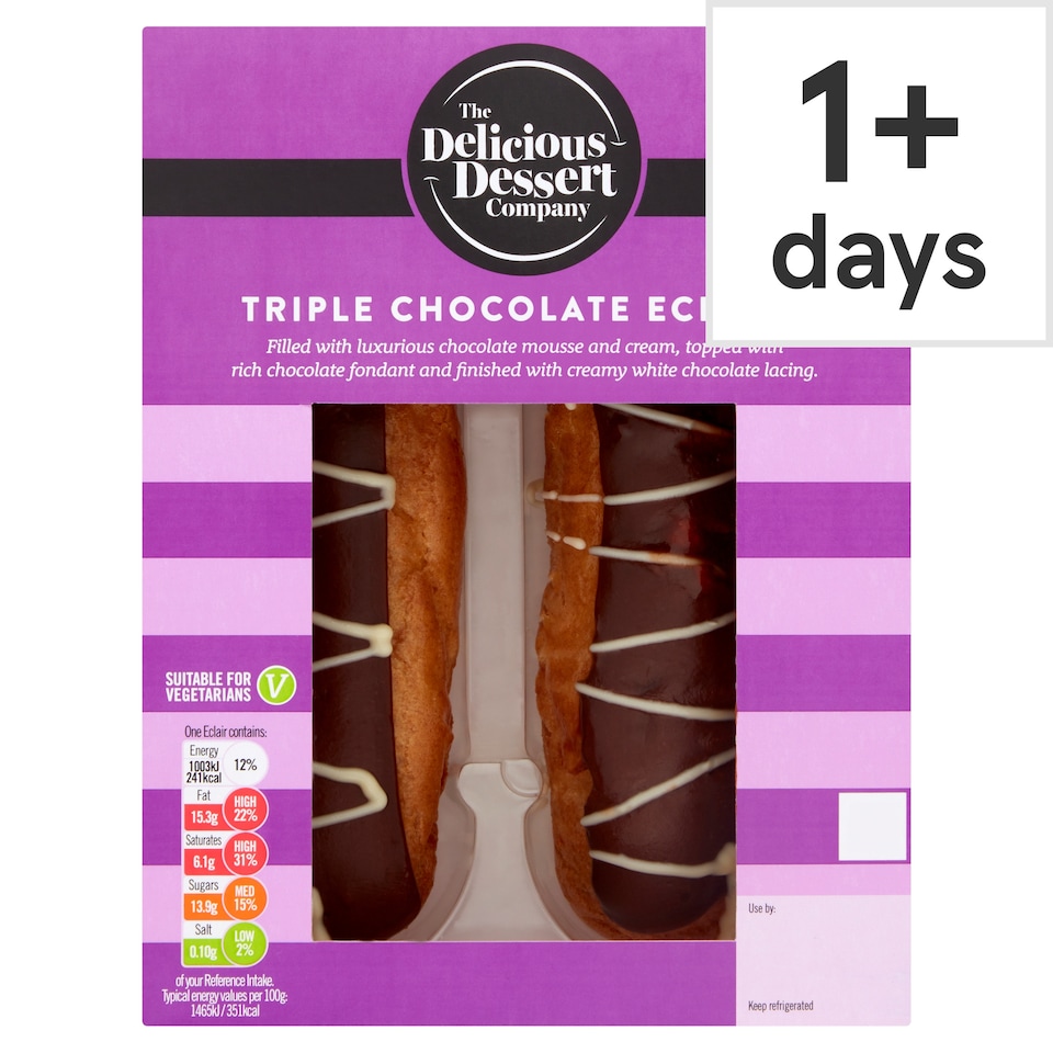 The Delicious Dessert Company Triple Chocolate Eclairs 2 Pack