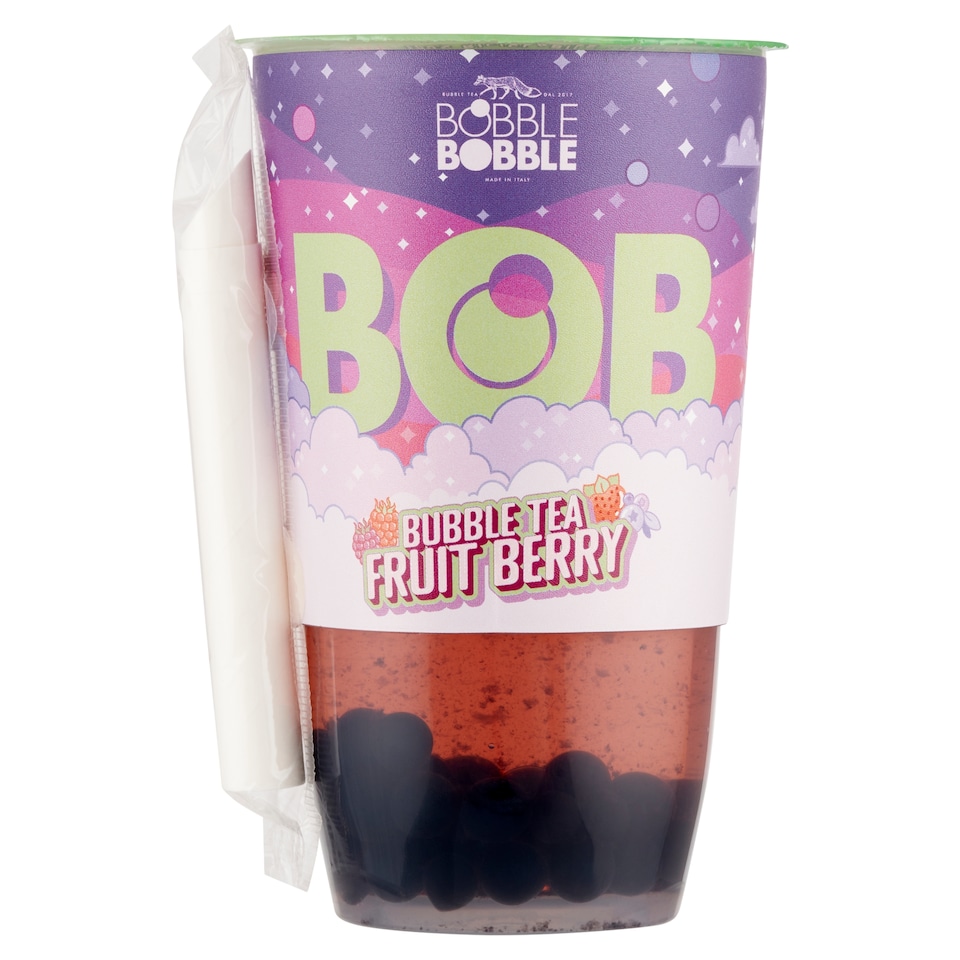 Bobble Bobble Bob fekete teából készült üdítőital eper- és málnalével, italgyöngyökkel 360 ml