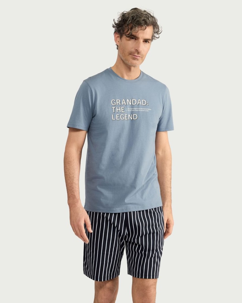 image 1 of F&F Pure Cotton Grandad Slogan Short Pyjama Set in Multi