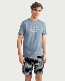 F&F Pure Cotton Grandad Slogan Short Pyjama Set in Multi