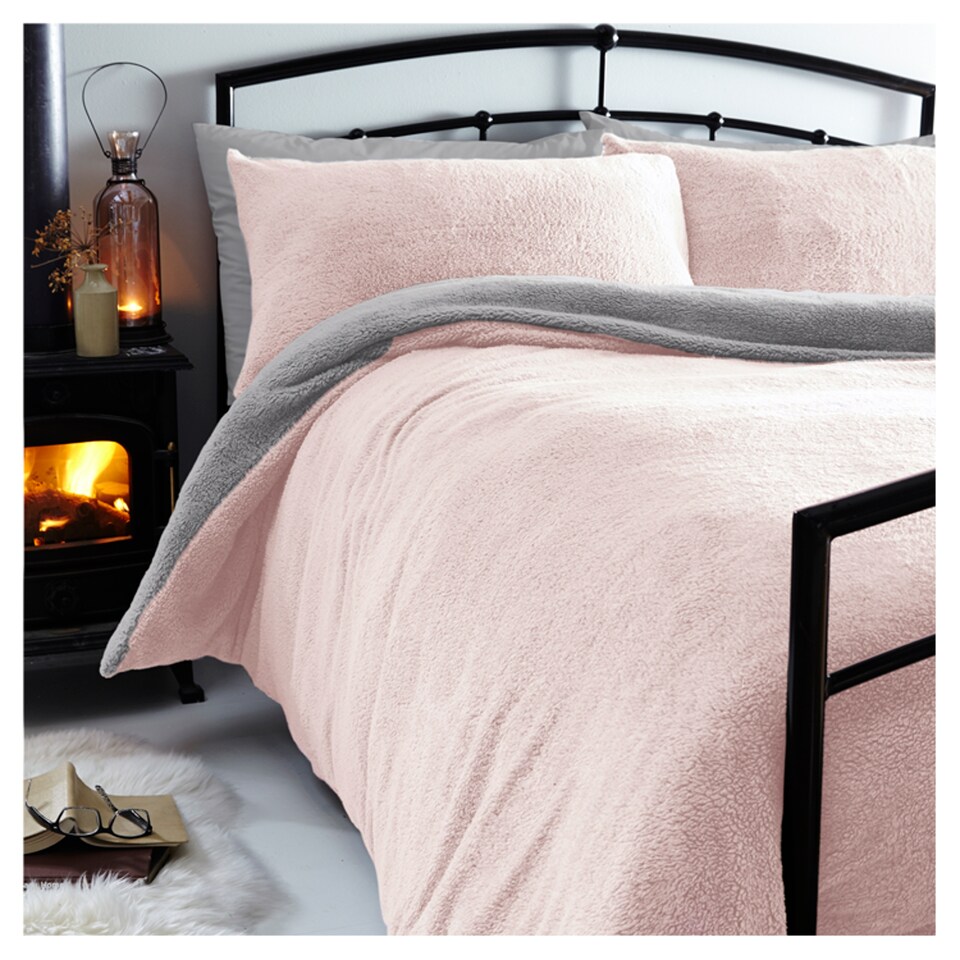image 1 of Silent Night Silver Blush Teddy Duvet Set Double