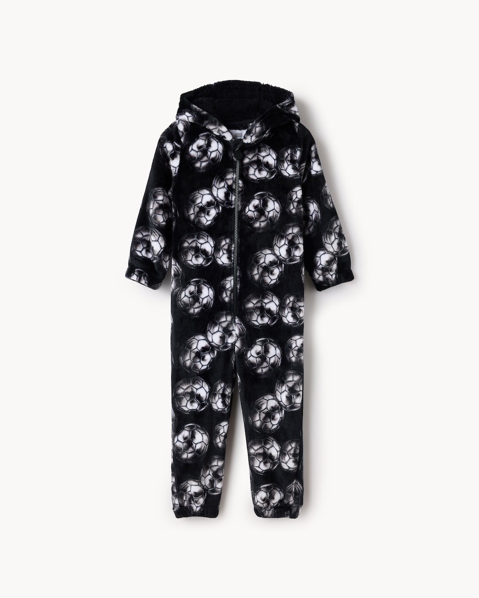 image 1 of F&F Boys Fleece Football Onesie in Black