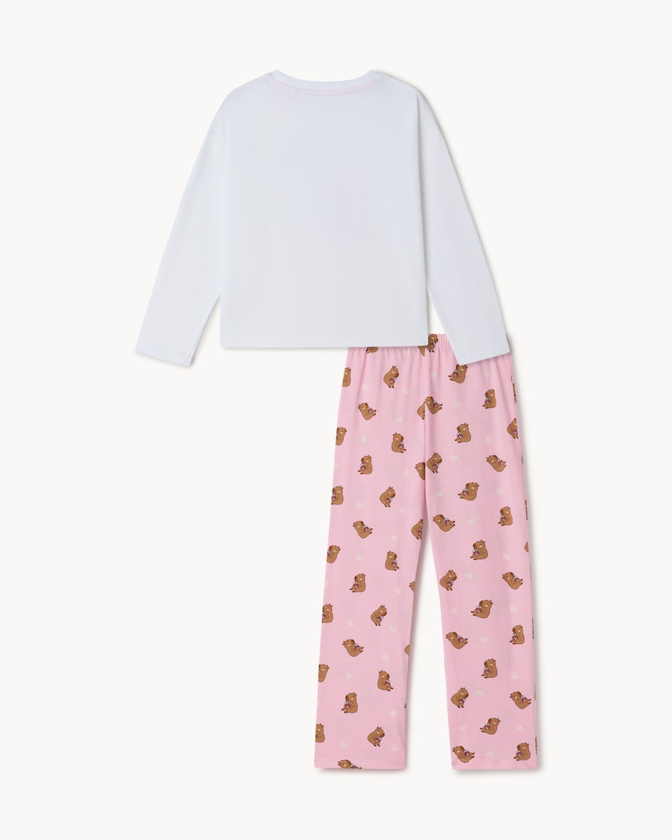 image 1 of F&F Girls Pure Cotton Capybara Pyjama Set in Pink