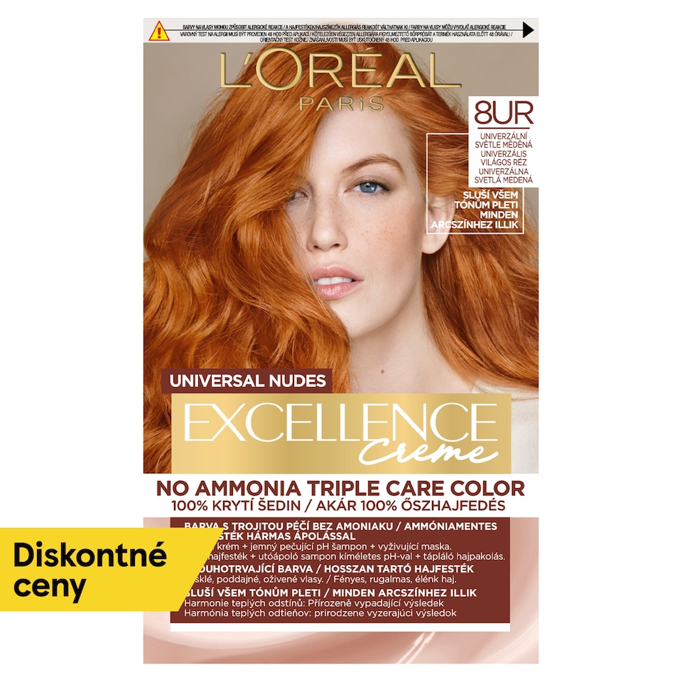 L'Oréal Paris Excellence Nudes Copper 8 UR Univerzálna svetlá medená, 72 ml + 48 ml + 12 ml + 60 ml
