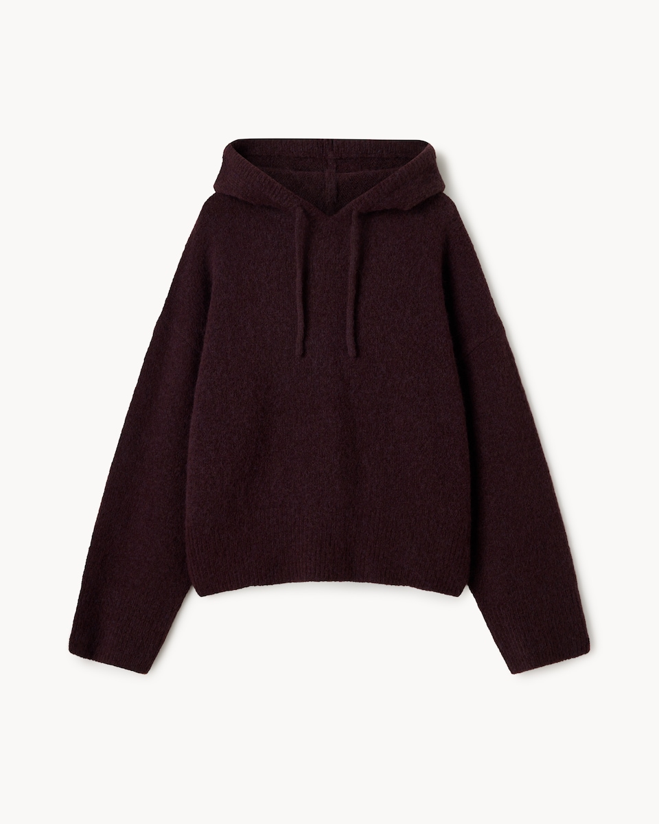 image 1 of F&F Knitted Hoodie with Wool in Burgundy