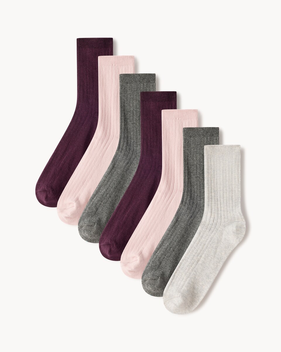 F&F 7-Pack Cotton Rich Ribbed Ankle Socks in Pink