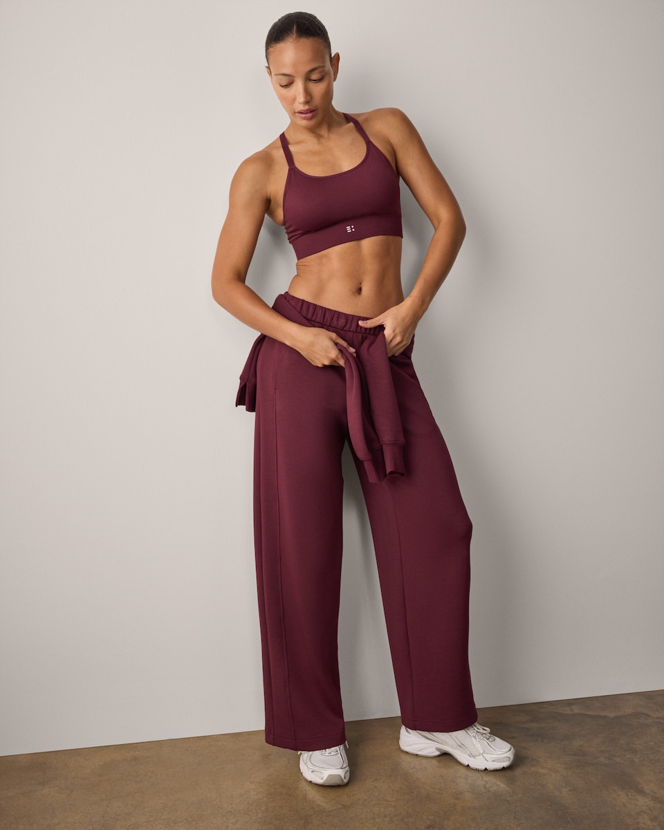 image 1 of F&F Active AFTERCLASS Fleeced Back Joggers in Burgundy