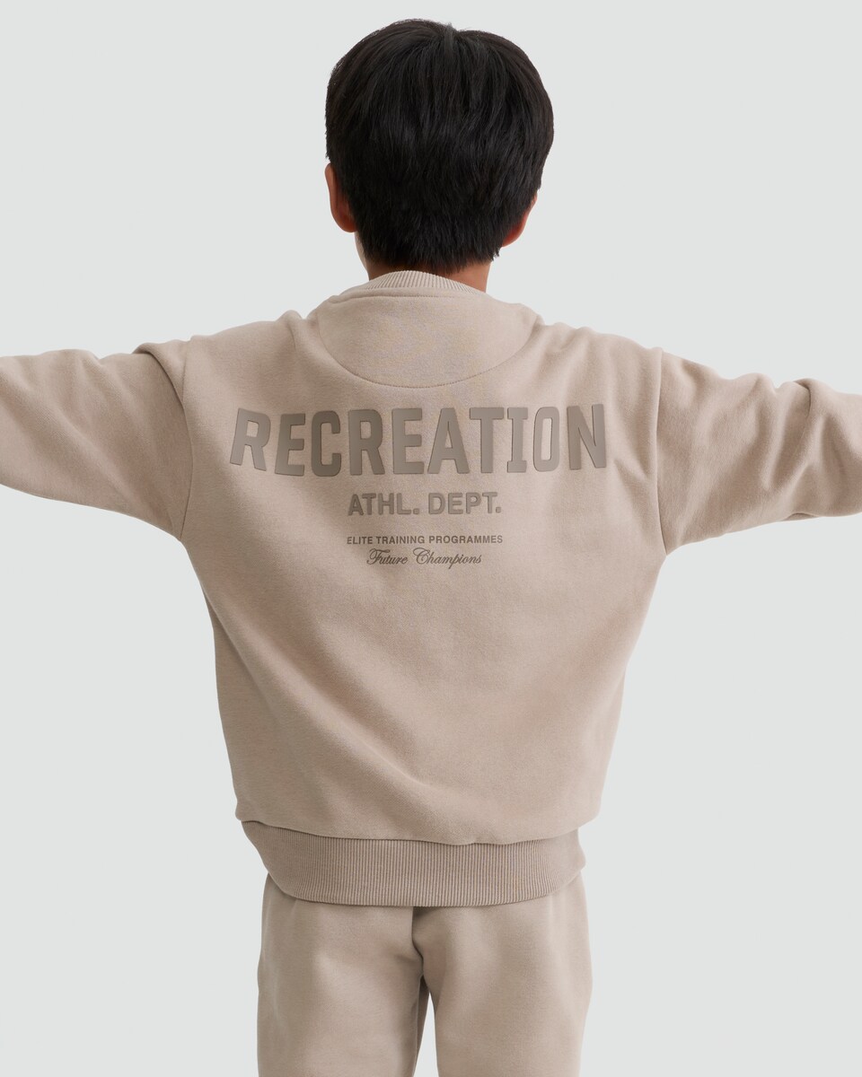 image 1 of F&F Active Cotton Rich Athl. Dept. Slogan Sweatshirt in Stone
