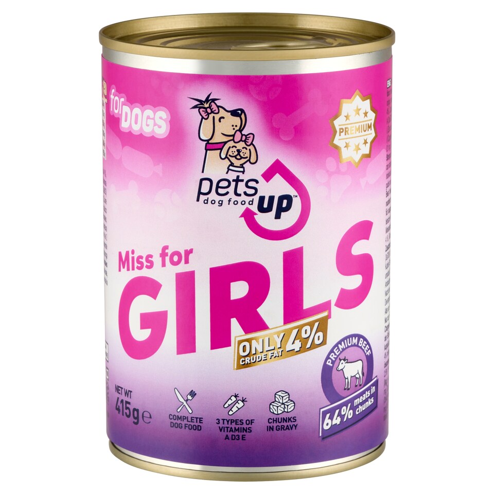 PetsUp Miss for Girls teljes értékű állateledel felnőtt kutyák számára marhával, szószban 415 g  1. kép