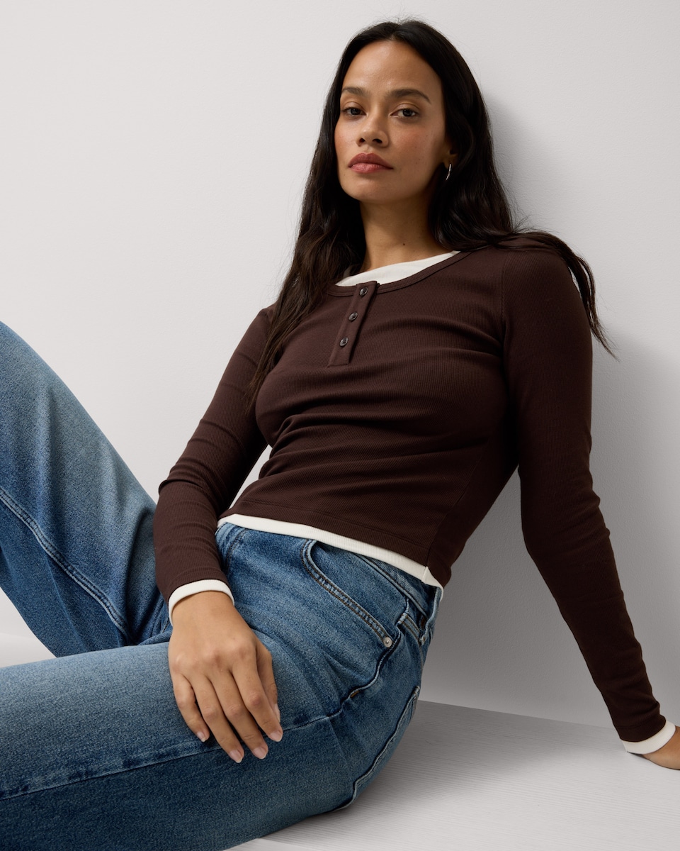 image 1 of F&F Cotton Rich Double Layered Top in Brown