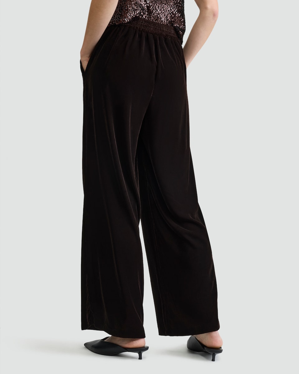 image 1 of F&F Velvet Wide Leg Trousers in Brown