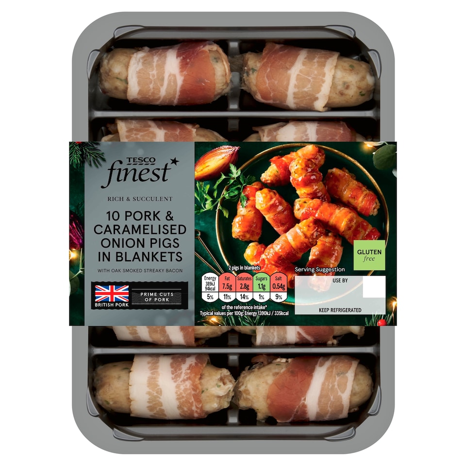 Tesco Finest 10 Pork & Caramelised Onion Pigs in Blankets 210g