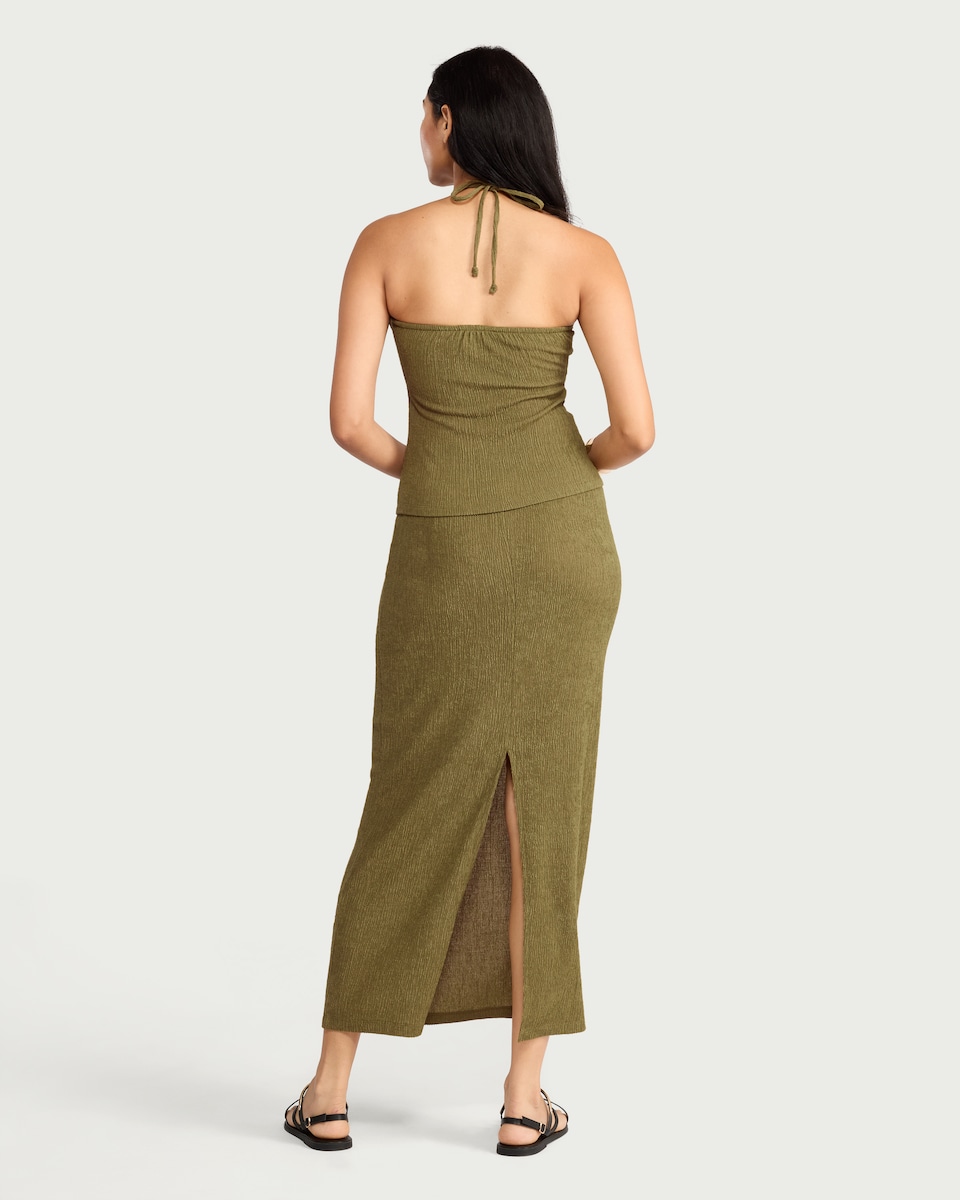 image 1 of F&F Textured Co-ord Midi Skirt in Green