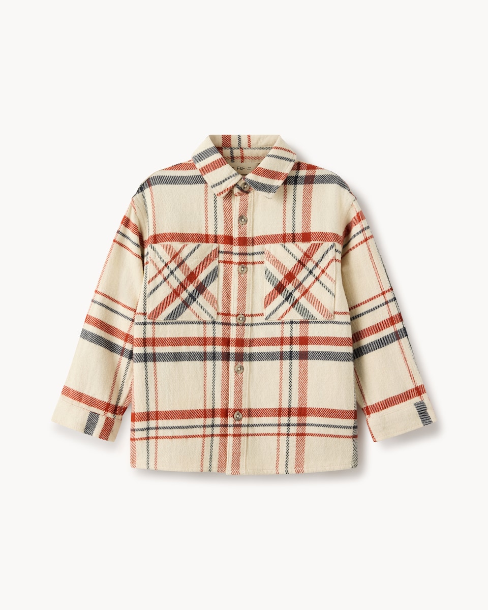 image 1 of F&F Boys Pure Cotton Checked Shirt in Cream