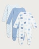 image 2 of F&F Baby 3-Pack Pure Cotton Bear Print Long Sleeved Sleepsuits in Blue