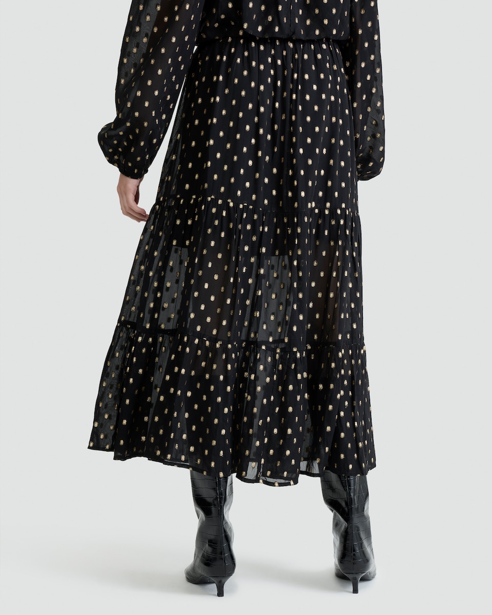 image 1 of F&F Tiered Metallic Polka Dot Co-ord Midi Skirt in Black