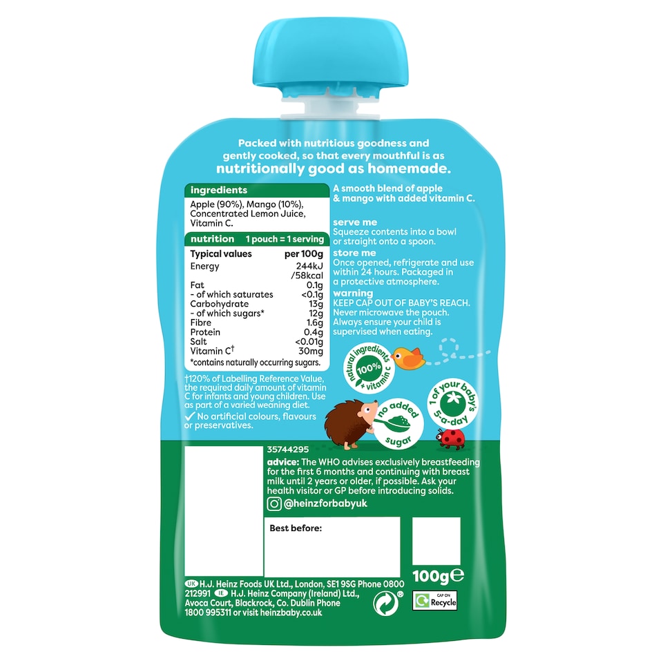 image 1 of Heinz Apple & Mango Baby Food Fruit Puree Pouch 100g