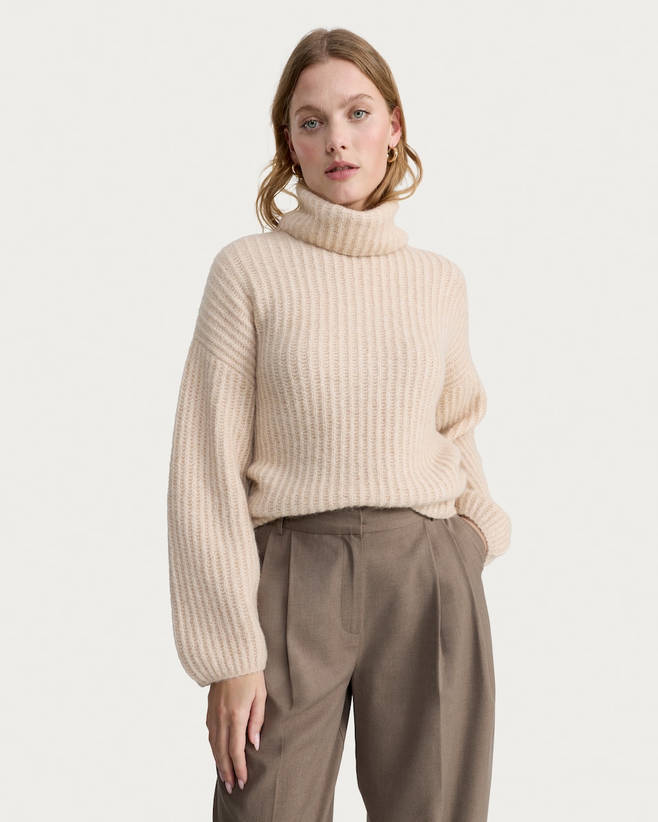 image 1 of F&F Ribbed Roll Neck Jumper in Neutral