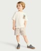 image 2 of F&F Boys 2-Piece Pure Cotton Panama City Beach T-Shirt and Striped Shorts Set in Stone