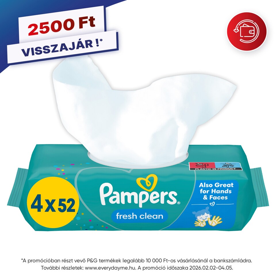 Pampers Fresh Clean Nedves Törlőkendő, 4 csomag = 208 db  1. kép