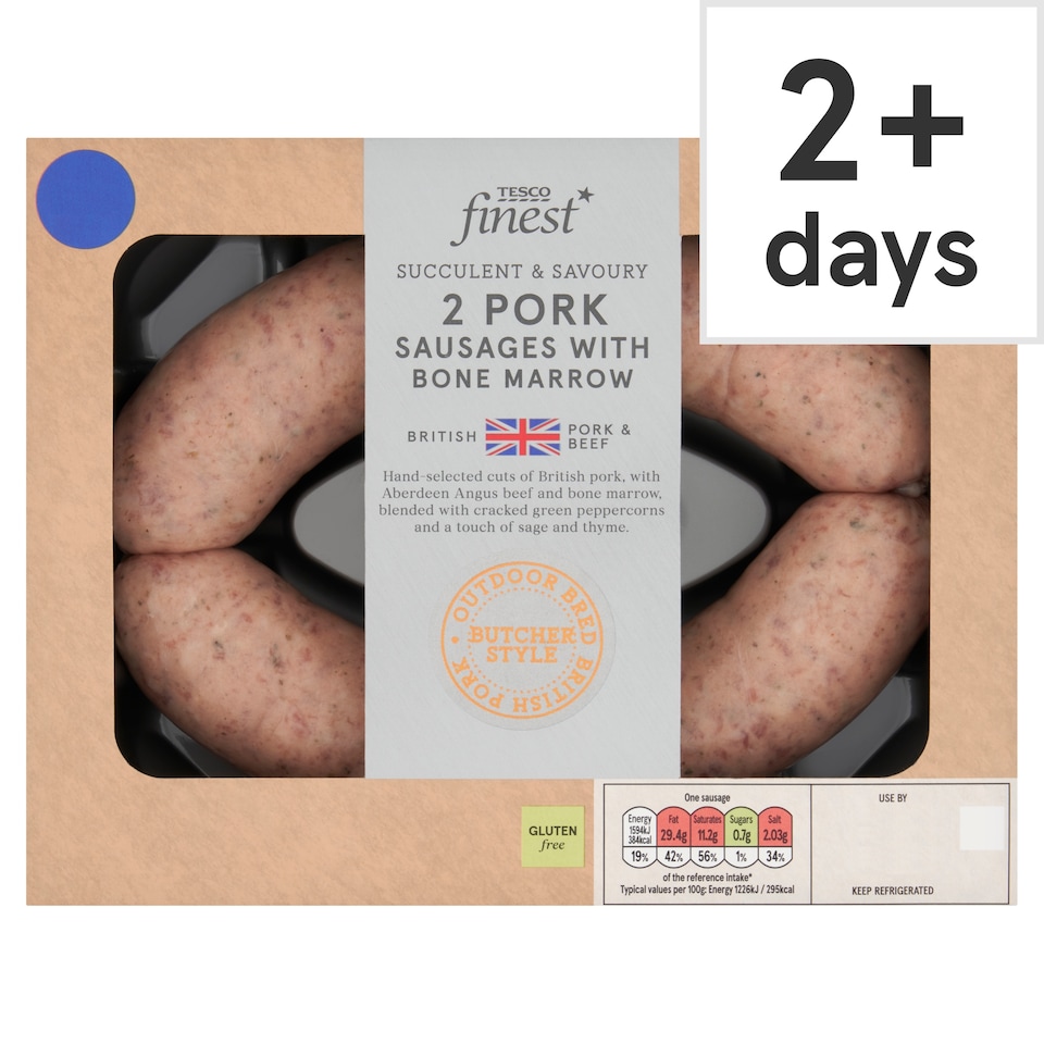 Tesco Finest Pork Sausages With Bone Marrow 350g