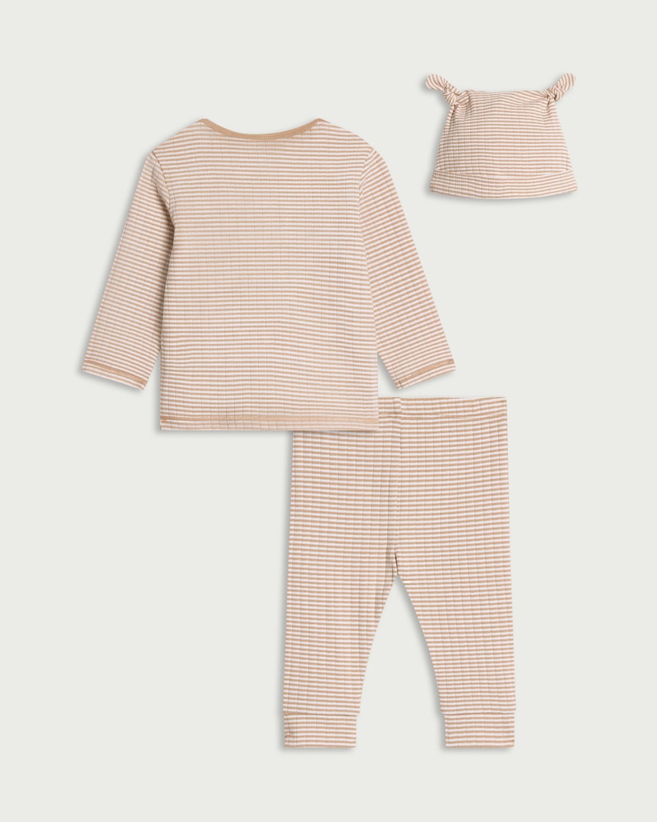 image 1 of F&F Baby 3–Piece Cotton Rich Striped Set in White