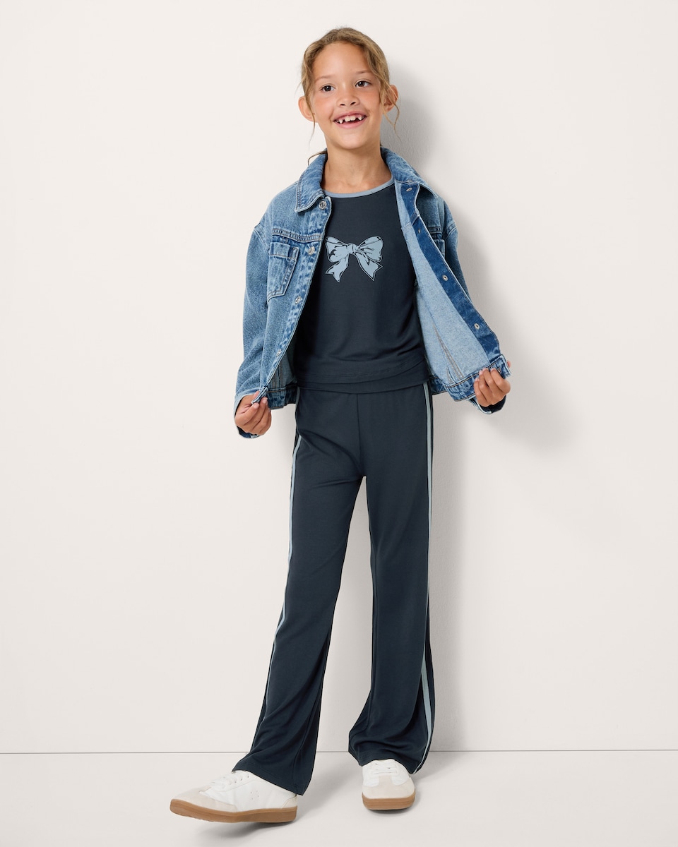 image 1 of F&F Active Girls Bow T-Shirt and Trousers Set in Blue