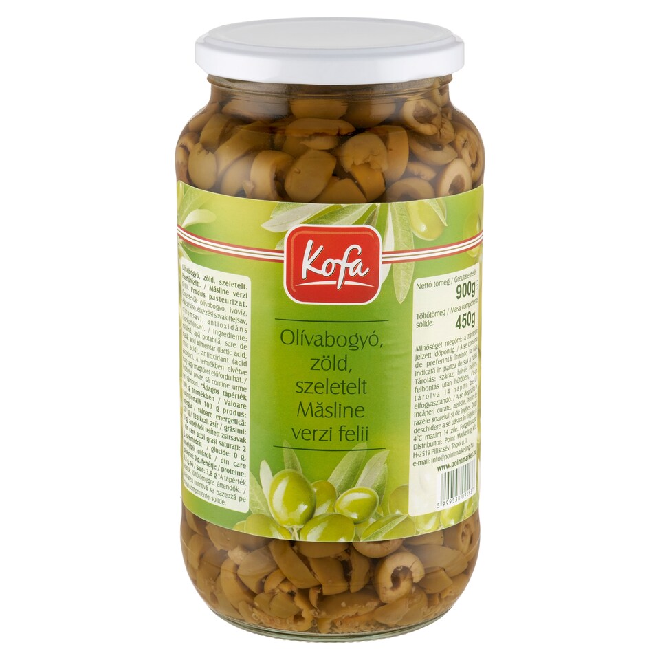 Kofa szeletelt zöld olajbogyó 900 g 