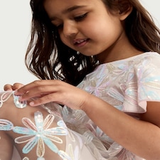 F&F Girls Floral Embroidered Short Sleeved Dress in Multi