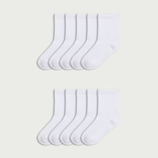 F&F Girls 10-Pack Cotton Rich Ankle Socks in White