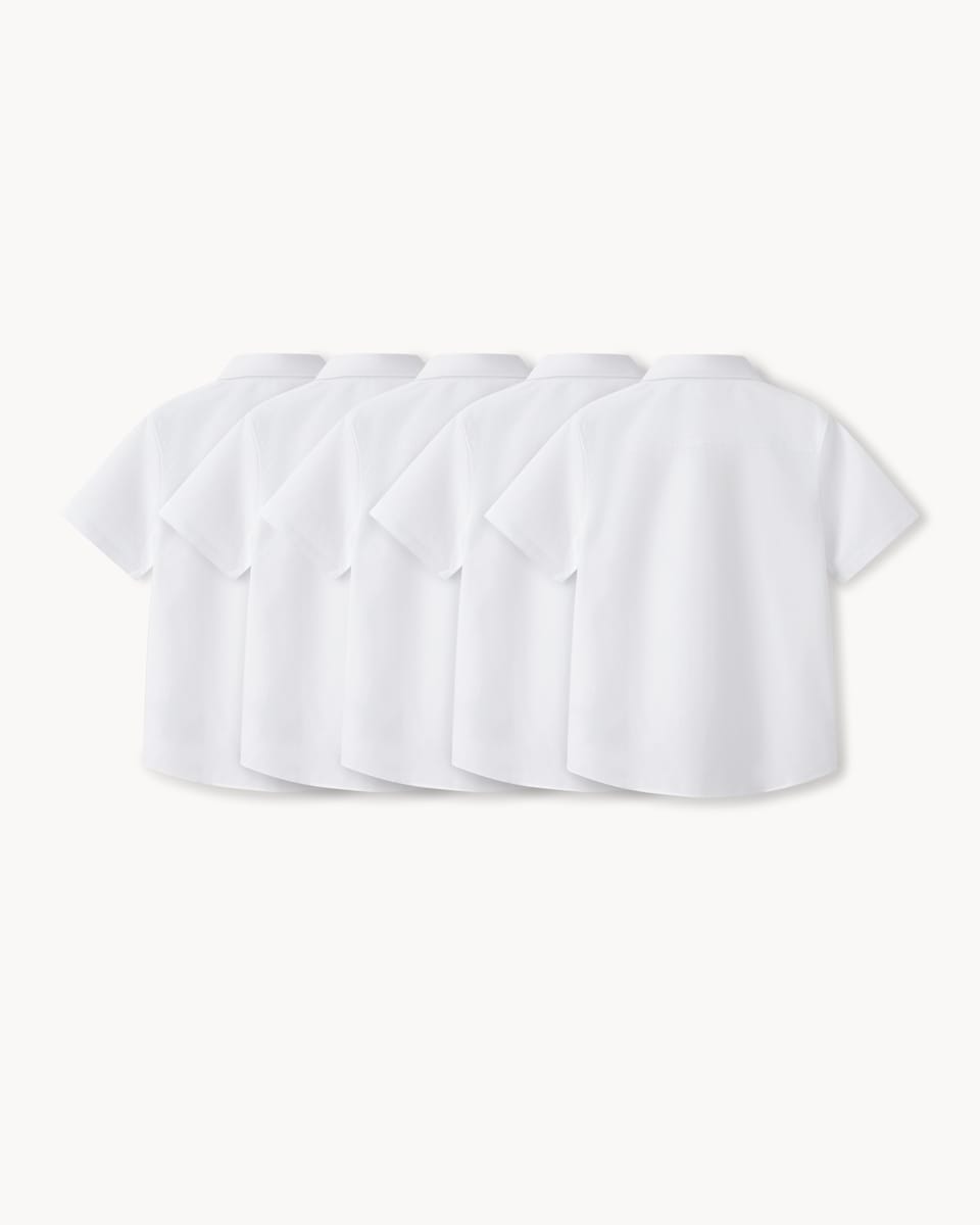 image 1 of F&F School Boys 5-Pack Short Sleeved Shirts in White
