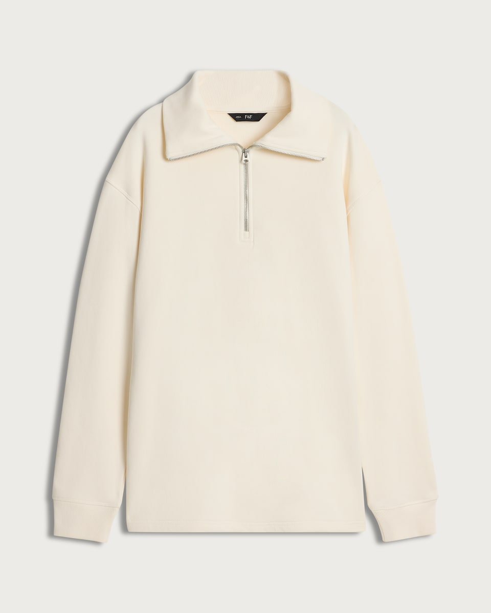 image 1 of F&F Pure Cotton Half Zip Sweatshirt in Cream