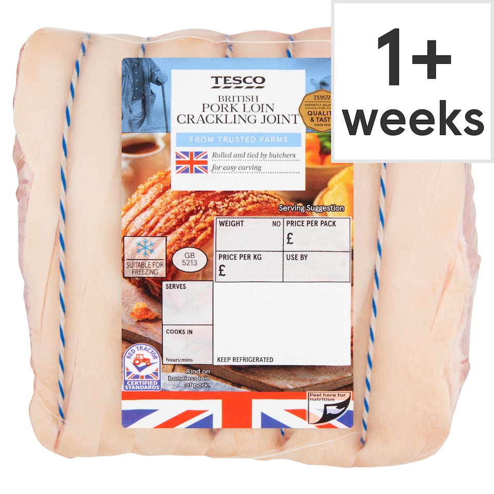 Tesco British Pork Loin Crackling Joint 700g-1.3kg